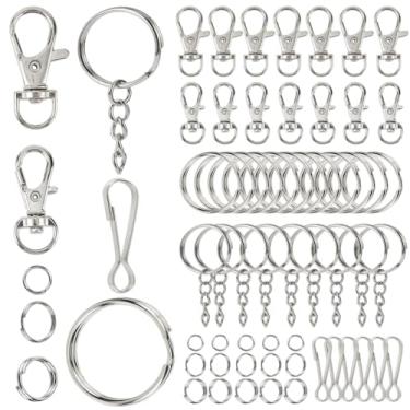 Imagem de SOFPLATE 230 peças 8 estilos chaveiro anel conjunto prata chaveiro conjunto metal 304 liga de aço inoxidável anel de ferro clipes extensores correntes giratórios gancho garra lagosta fechos para