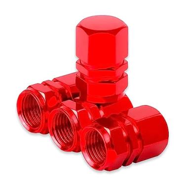 Imagem de Tampas de haste de válvula de pneu de carro 4 peças | Capas de haste universais | Conjunto de tampas de válvula de pneu de alumínio anodizado | Tampa de tampas de ar roda de carro e acessórios de pneu | Carros caminhões, motocicletas, SUVs e bicicletas (vermelho)