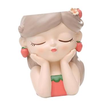 Imagem de Generic Cartoon Girl Planter Vaso de Plantas Decorativo Vaso de Mesa Pequeno Vaso de Flores de Resina para Pátio, Cinza Vermelho