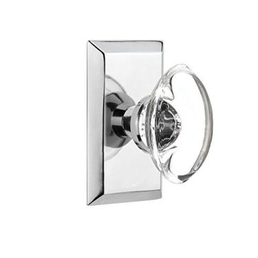 Imagem de Nostalgic Warehouse Placa de estúdio com puxador de vidro transparente oval, monofone simples, cromado brilhante