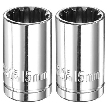 Imagem de HARFINGTON 2 soquetes de 12 pontos 1,27 cm por soquete métrico raso de 15 mm, aço cromo vanádio, soquetes padrão de 12 pontos, ferramenta manual mecânica para reparo de carro, manutenção mecânica, uso