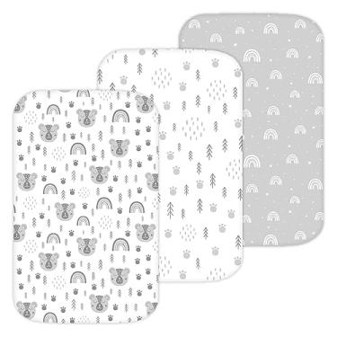 Imagem de Bassinet Sheets for Maxi-Cosi Iora, Papablic 2 in 1 Bonni, Cowiewie Baby Bassinet Bedside Sleeper, 3 Pack, 33x20 Inch, Ultra Soft, Breathable Snug Fit, Unisex Boys Girls, Gray White (Woodland Rainbow)