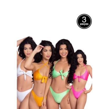 Imagem de Kit 3 Biquínis Cropped Amarração Sem Bojo Calcinha Asa Delta - WLS Mod