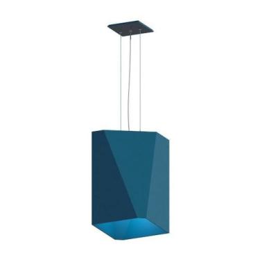 Imagem de Lustre Pendente Facetado 35x21cm 1xE27 Em Madeira - FOXLustres, Azul