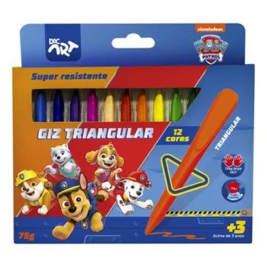 Imagem de Giz Cera Triangular Patrulha Canina 12 Cores Infantil Escolar DAC