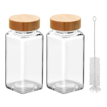 Imagem de eispap 2 potes de tempero de vidro de 118 ml com tampas de coqueteleira, conjunto de teste de frascos de especiarias e conjunto de suplementos, recipientes de especiarias vazios e garrafas quadradas