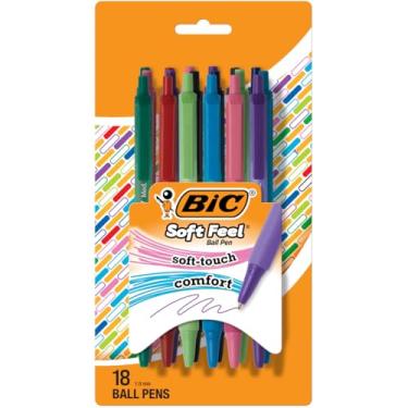 Imagem de BIC Canetas esferográficas retráteis de cores sortidas, ponta média (1,0 mm), pacote com 18 unidades, canetas coloridas com aderência confortável ao toque suave