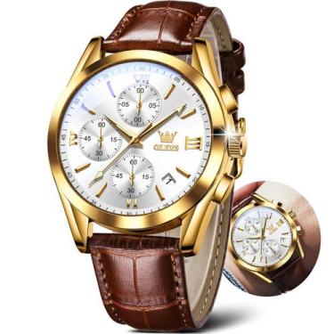 Imagem de Relógio OLEVS Brown Leather Gold White Chronograph para homens