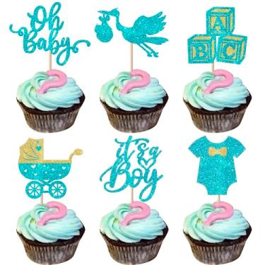 Imagem de Rsstarxi 24 Pack It's a Boy Cupcake Toppers Oh Baby Shower Cupcake Toppers Baby Stroller Jumpsuit Cupcake Picks for Gender Reveal Baby Shower Boy Birthday Party Cake Decorations Blue