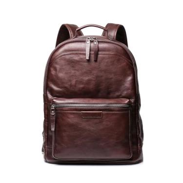 Imagem de Mochila masculina de couro vintage para viagem Bolsa mochila de couro para laptop retro masculino Bolsa(Brown)