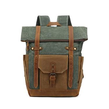 Imagem de Mochila de Lona para Homens Mochila de Couro Mochila Escolar Mochila Feminina Masculina Mochila de Viagem Vintage para Homens(Lake green)