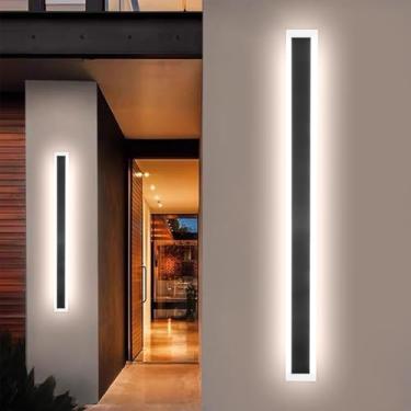 Imagem de SUCICNISD Pacote Com 2 Arandelas De Parede Externas De 47,2 Pol., Luminárias De Parede Modernas Pretas, Luminárias De Parede Externas Para Casa, Arandela De Parede Externa Linear Led Regulável De 3
