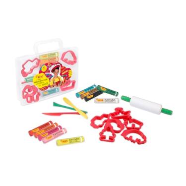 Imagem de Jovi Plastilina Pacote combo de argila para modelagem reutilizável e não seca com estojo de transporte, 8 barras de argila de 2,5 g, 12 moldes de argila, 3 ferramentas de argila, mais rolo de massa de