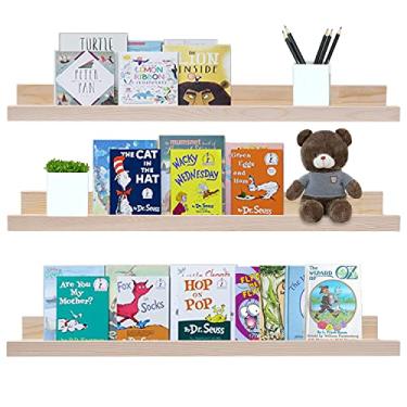 Imagem de AZSKY Prateleiras flutuantes para fotos de 61 cm um conjunto de 3 suportes de parede com borda longa e estreita prateleira para exibição de porta-retratos vintage para ferragens de montagem de