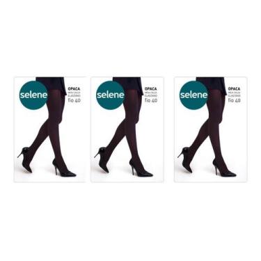 Imagem de Kit 3 Meias Calça Feminina Opaca Fio 40 Preta - SELENE