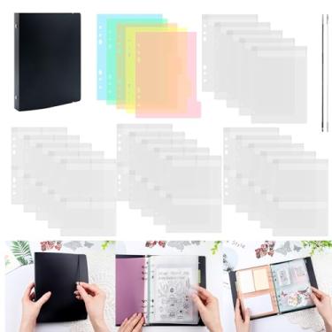 Imagem de Briartw Fichário preto A5 para armazenamento de 6 anéis com 20 inserções - Organize carimbos, matrizes e materiais de artesanato - Material de polipropileno (PP) - 5 folhas cada para divisores