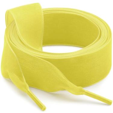 Imagem de WEGOODZF Cadarços de sapato de fita de cetim: cadarços de fio de neve planos de 2 cm para mulheres - 2 pares, 05 amarelado, 55.12"Inch (140CM)