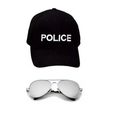 Imagem de Fantasia Police C/ Boné Bordado Branco e Óculos Espelhado - CM Present