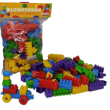 Imagem de Brinquedo Blocos Montar E Encaixar 140 Peças Didáticos Coloridas Origi