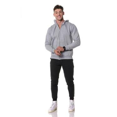 Imagem de Moletom Masculino Canguru Cinza com Zíper e Capuz - CHIELLA., G, Cinza