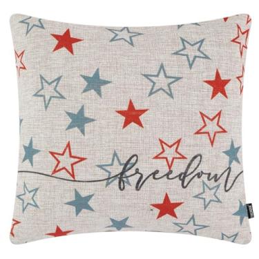 Imagem de TRENDIN Capa de almofada de 45 x 45 cm, decorações vintage de 4 de julho para casa, capa de almofada vermelha, branca e azul, fronha decorativa para o Dia da Independência, Memorial Day PL1240TR
