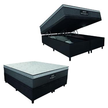 Imagem de Cama Box Baú Casal Queen Colchão Gazin Maximus Molas Ensacadas 158x198x65cm Cinza / Preto - Suporta 