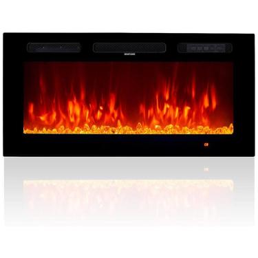 Imagem de Lareira Elétrica oneinmil 91cm, Embutida na Parede c/ LED, 12 Chamas e Cores, Timer Ajustável, Controle Remoto com Tela - Aconchego
