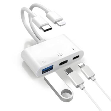 Imagem de Leitor de cartão de transferência de áudio de fio duplo 3 em 1, adaptador OTG, certificado MFi USB C para iPhone 15/16 Pro Max, iPad, Samsung, USB 3.0 – Suporta disco rígido externo, disco U de fone