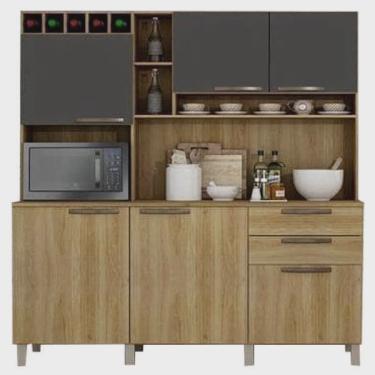 Imagem de Armário De Cozinha 6 Portas E 2 Gavetas Topázio Cor Carvalho com Grafite