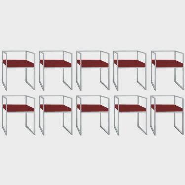 Imagem de Kit 10 Cadeira de Jantar Cubo Office Escritório Recepção Ferro Prata Suede Vermelho - Ahz Móveis