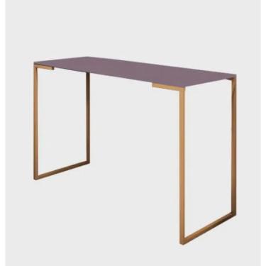 Imagem de 90cm de altura - Mesa Escrivaninha Escritório e Home Office Ley Industrial Ferro Dourado Tampo mdf Rosa Rose Gold - Ahz Móveis