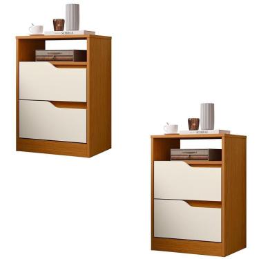 Imagem de Kit 2 Mesas De Cabeceira Sole Com 2 Gavetas E Nicho Cinamomo/off White