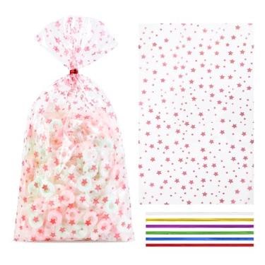 Imagem de COQOFA 100 peças 12,7 x 28,7 cm, ouro rosa, embrulho, presente de casamento, celofane, sacos de lembrancinha de festa, sacos transparentes para biscoitos de plástico poli com laços torcidos para chá