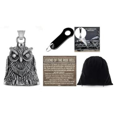 Imagem de KMA Est. 2005 THE RIDE BELL Wise Owl 3-D Diamond Eyes w Black Hanger Motocicleta Lucky Charm Biker Luck Gift, Small, Aço inoxidável, Sem Pedra Preciosa