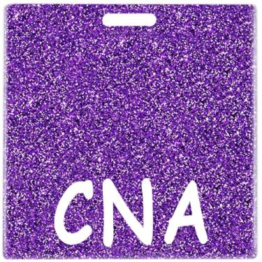 Imagem de Abamilaka CNA Porta-cartão Buddy Carretel de crachá roxo glitter Buddies acessórios de enfermagem de acrílico brilhante presentes de enfermeira colega de trabalho para mulheres etiquetas de