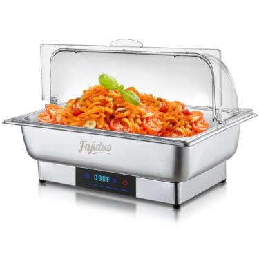 Imagem de Fajiduo Rechaud Elétrico, Servidores E Aquecedores De Bufê De 9 Qt, Rechauds De Aço Inoxidável Com Visor De Controle De Temperatura, Aquecedores De Alimentos Comerciais Para Festas, Serviços De Buff