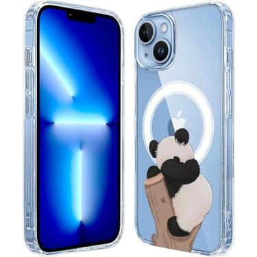 Imagem de LuGeKe Capa de telefone magnética transparente para iPhone 16 Pro Max compatível com Magsafe, linda estampa de panda capa protetora fina à prova de choque para iPhone 16 Pro Max mulheres meninas