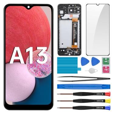 Imagem de BESJMYT Substituição de tela para Samsung Galaxy A13 com moldura LCD digitalizador sensível ao toque, montagem completa e botão lateral, alto-falante, vibração, motor, vidro, reparo, kit SM-A135U
