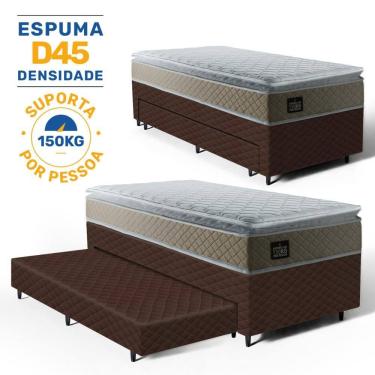 Imagem de Cama Box com Colchão de Espuma D45 Pillow Top Strong One Face + Auxiliar de Espuma Unique Solteiro 88cm