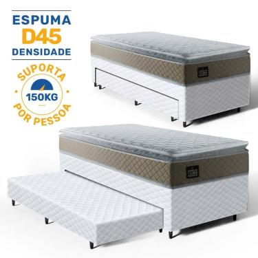 Imagem de Cama Box com Colchão de Espuma D45 Pillow Top Strong One Face + Auxiliar de Espuma Unique Solteiro 88cm