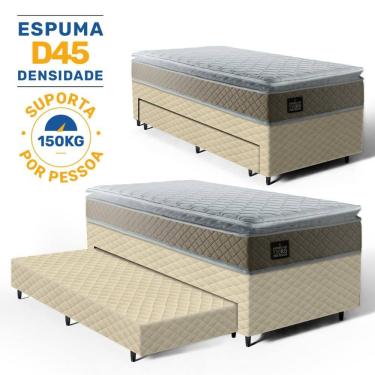 Imagem de Cama Box com Colchão de Espuma D45 Pillow Top Strong One Face + Auxiliar de Espuma Unique Solteiro 88cm