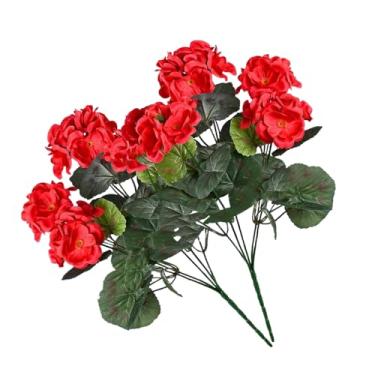Imagem de Gerânios artificiais, gerânios falsos | Conjunto de 2 plantas artificiais internas,Peças centrais de baixa manutenção, decoração de primavera, mesa decorativa para casamento de férias