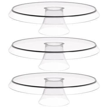 Imagem de 3 Bases Porta Bolos Tortas Doces 30cm com Pé Transparente Glassy Crippa