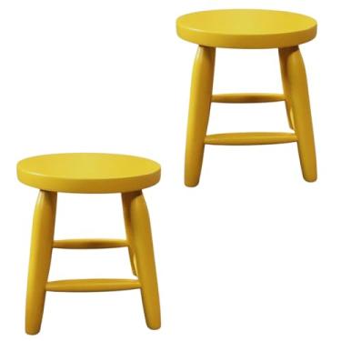 Imagem de Kit 2 Banquetas Banquinho 30cm Altura, Assento MDF, Estrutura Eucalípto, Multiuso, Ideal Casa Módeis e Decoração, Prático para Transportar Amarelo