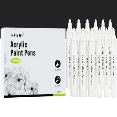 Imagem de Canetas de pintura brancas SFAIH – jogo com 12 marcadores permanentes de tinta acrílica para pintura em pedra, madeira, metal, tecido, plástico, tela, vidro e cerâmica; ponta média de 2 a 3 mm e ponta