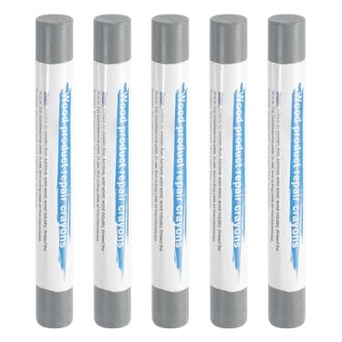 Imagem de HARFINGTON 5 peças de bastões de enchimento de madeira, cera de madeira, retoque de móveis, gizes de cera de reparo para madeira, cinza moderno