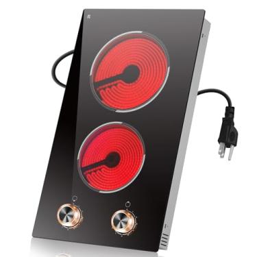 Imagem de Traenvir Cooktop Elétrico De 2 Bocas, Fogão Elétrico Embutido E De Bancada De 12 Polegadas, Cooktop De Cerâmica Com Controle De Botão, 9 Níveis De Potência, Proteção Contra Superaquecimento, Tomada