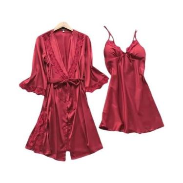 Imagem de Camisola Halter de Seda com Borda de Renda e Almofadas de Sutiã - Pija