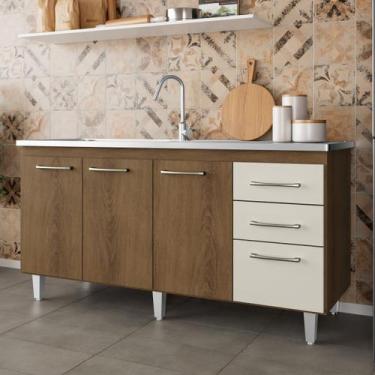 Imagem de Balcão Pia Cozinha Mel e Off White 160cm Maisa 3 Portas 3 Gavetas sem 