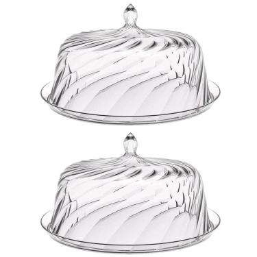 Imagem de Kit 2 Boleiras Porta Bolo com Cúpula 30cm Transparente Glassy Crippa Doces Sobremesas